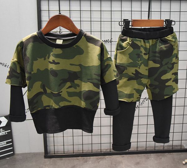 

2pcs boys girls spring autumn camouflage clothing set kids red green patchwork t shirt and pant set baby casual clothes children t200414, White