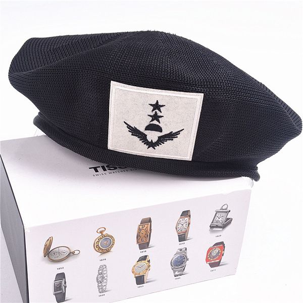 

spring summer breathable metal badge star mesh beret sailor dance hat performance walking travelling navy caps for men women, Blue;gray