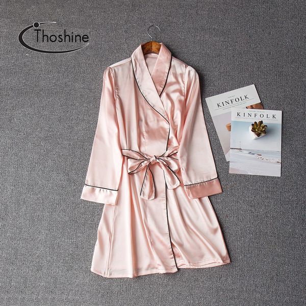 

thoshine brand 2019 spring summer autumn china satin silk robes women nightie female elegant bathrobe lady & girl nightwear, Black;red