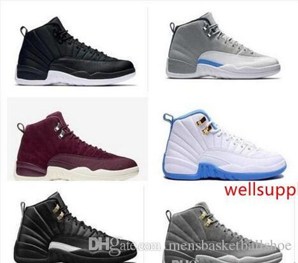 

designer 12 bordeaux dark grey wool basketball shoes 12s white flu game unc gym red taxi gamma french blue suede sneaker shoes