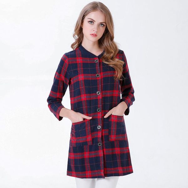 

2017 shirts blouses for women fashion checkered plaid shirt eegant long sleeve casual o-neck slim plus size office ladies blouse, White