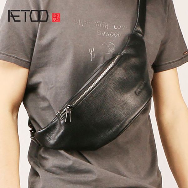 

aetoo men's leather fashion oblique chest bag, korean version of leisure trend bag, outdoor travel riding men's bag