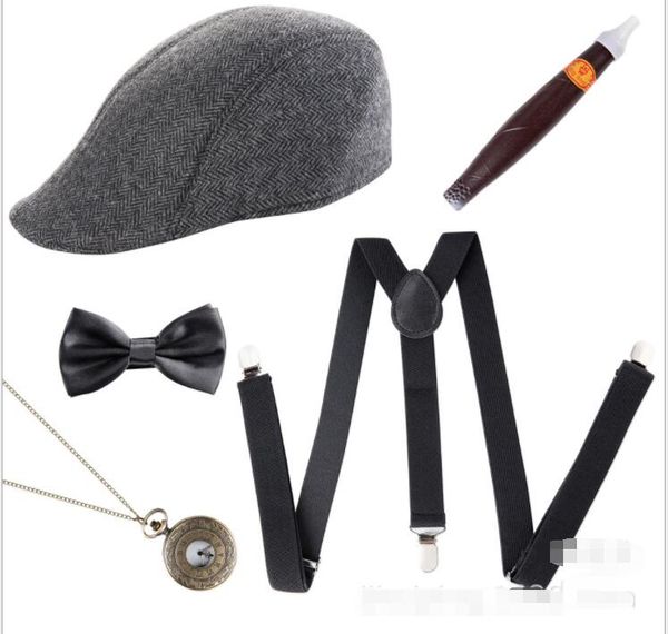 

mens 20s 1920s gangster set hat braces tie gatsby costume disfraz mujer accessories fantasias adulto men, Silver