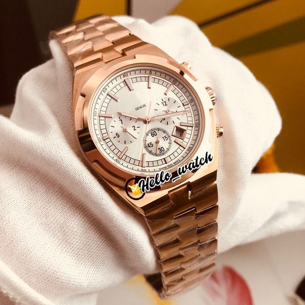 

new 42mm overseas date 5500v/000r automatic mens watch silver/white dial rose gold steel bracelet no chronograph gents watches hello_watch, Slivery;brown