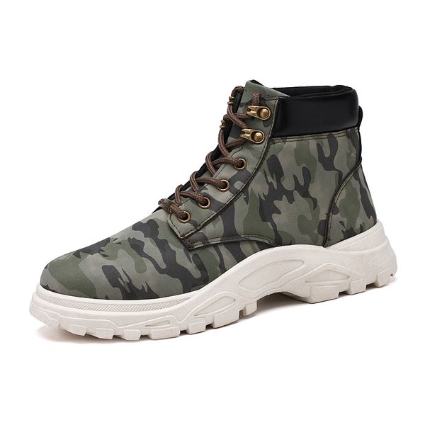 

camouflage round toe mens boots lace up combat male flat winter boots basic pu leather mens casual desert, Black