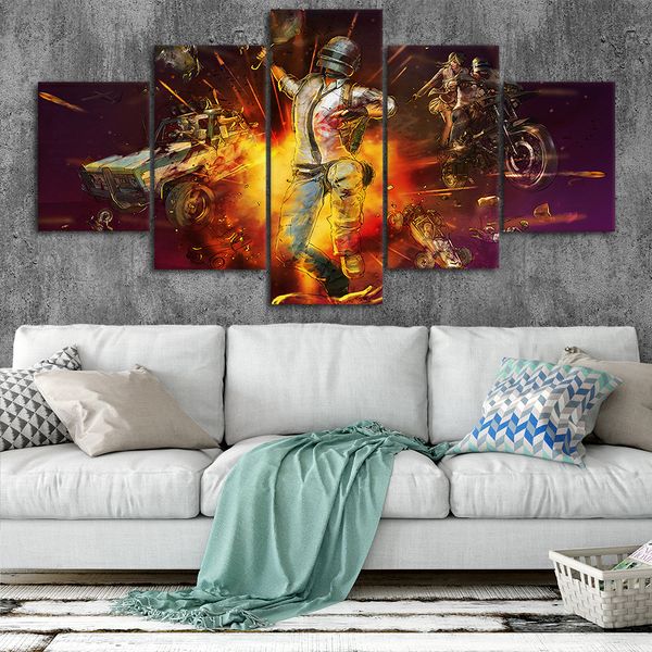 

pugb холст плакаты home decor wall art framework 5 шт. картины для гостиной hd отпечатки игры картинки