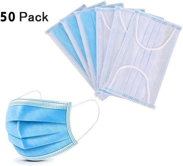 

50pcs disposable 3-layer masks thick anti dust breathable disposable earloop mouth face mask comfortable mask blue in stock