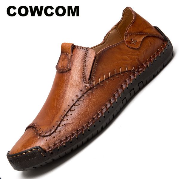 

cowcom men's shoes spring british casual shoes soft sole wear - resistant manual sewing casual leather shoes. clk-987, Black