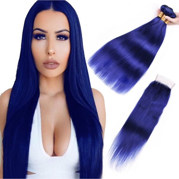 

beau diva blue bundles with closure remy peruvian straight hair with closure human hair bundles with lace closure 4*4, Black;brown