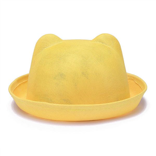 Verão Simples Mulheres De Poliéster Malha Fedoras Chapéus Urso de Gato Orelha Mulher Senhoras Bowler Hat Casuais Cap Balde Sombrero Sunhat