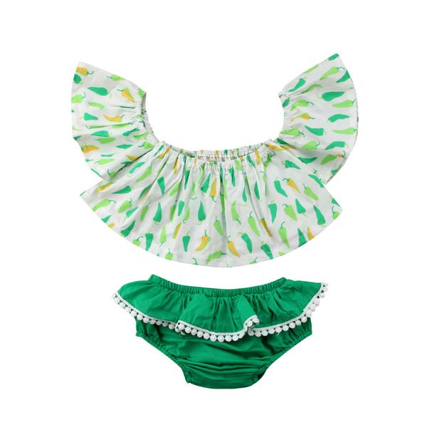 

2019 зеленый перец повседневная одежда для новорожденных baby girl -плеча tops + брюки эпикировка, Pink;blue