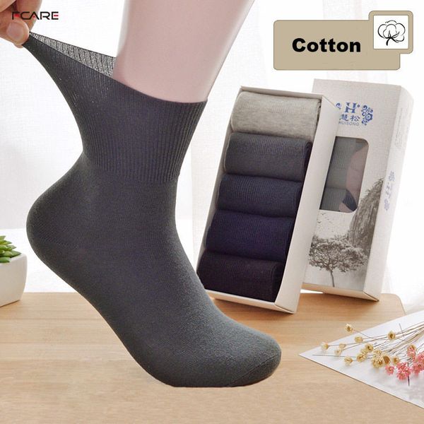 

10pcs=5 pairs plus size big combed cotton men socks large 3xl male calcetines classic crew diabetes socks with no binding top, Black
