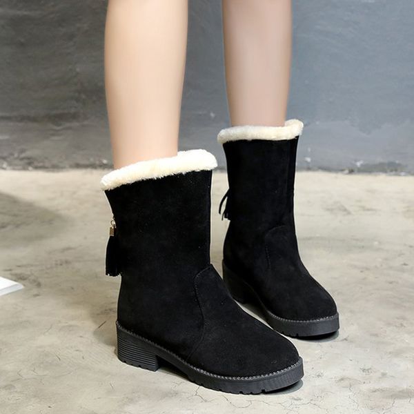 

women's winter boots female flock platform snow boot ladies plush sneakers casual flat shoes woman footwear, Black