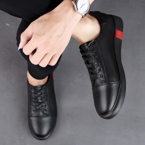 

fashion men casual genuine leather shoes lace-up retro breathable shoes mens autumn loafer england trend casual a4, Black