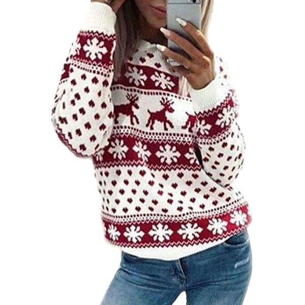 

sweaters pullovers christmas xmas womens reindeer ladies jumper snowflakes winter autumn knit warm casual soft, White;black