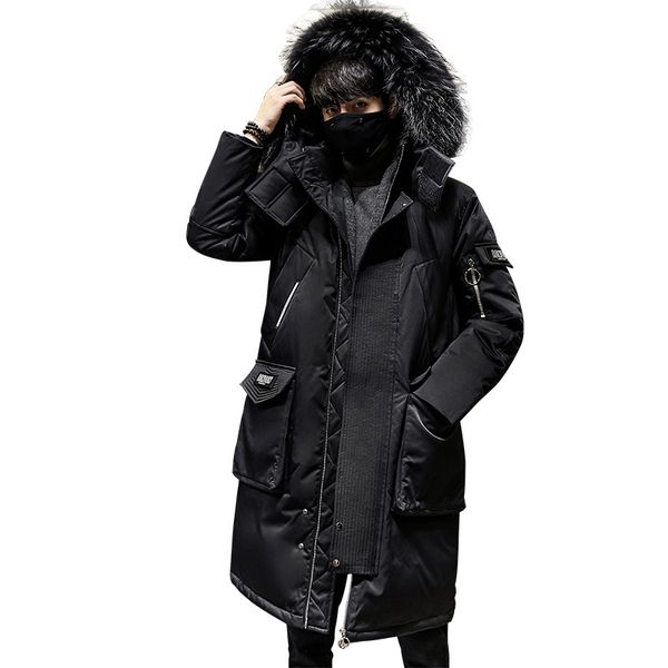 

hooded mens winter jacket fashion thicken padded super warm 2019 winter male casual parkas long outwear coat, Black