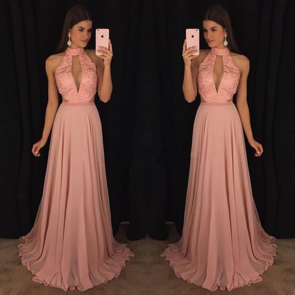 

2019 blush pink prom dresses a line chiffon with lace long evening party formal gowns, Black;red