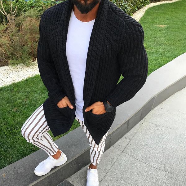

men's sweaters 2021 fashion knit coat slim fit long sleeve solid color wool cozy pocket cardigan lapel casual sweater, White;black