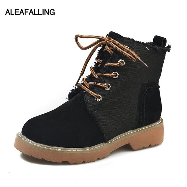 

aleafalling women boots lace up flock motorcycle fashion high tube outdoor warm zapatos mujer girl's mature boots wbt278, Black