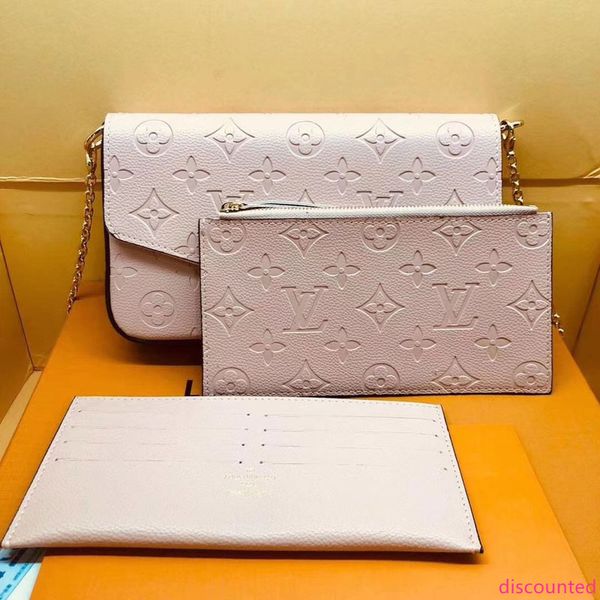 

#4093 genuine leather pochette felicie 3pcs l brand v presbyopic women wallet fashion chain shoulder bag pochette mobile card holder purse