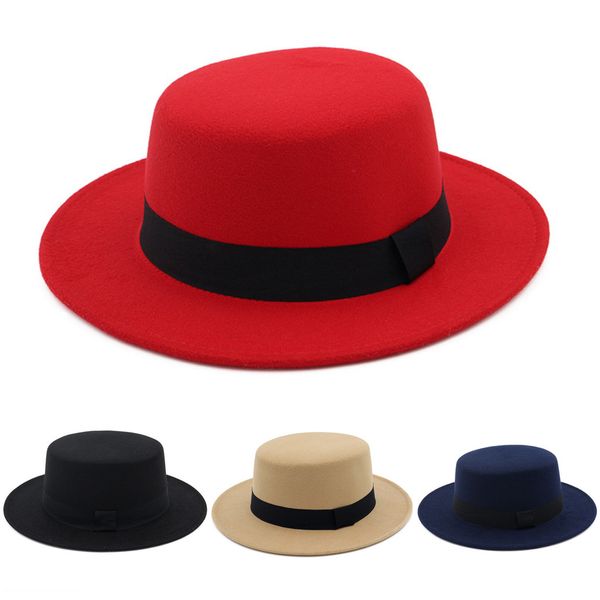

womens wool fedoras hat flat fedora casual wide brim hat party trilby hats with belt cap chapeu hats sombreros mujer, Blue;gray