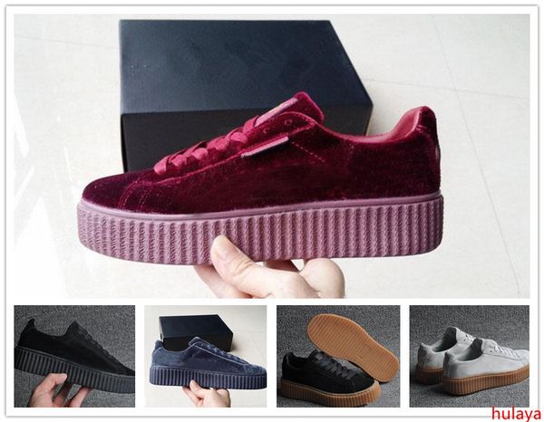 

womens rihanna riri fenty platform creeper velvet pack burgundy black grey color brand ladies classic casual shoes 36-39