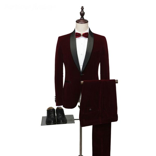 

2019 costume men suit groom tuxedo burgundy velvet terno slim fit wedding prom formal mens suits set 2 piece (jacket+pants, White;black