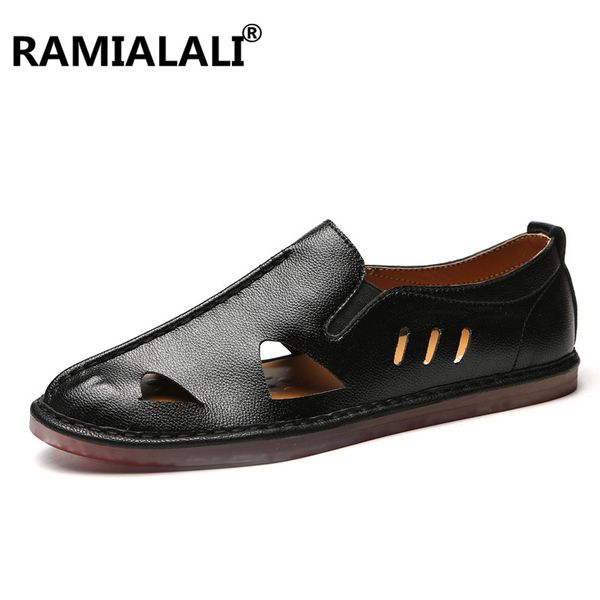 

men sandals summer cow leather for beach male shoes men's casual shoes genuine leather beach sandals zapatos hombre big size 47, Black