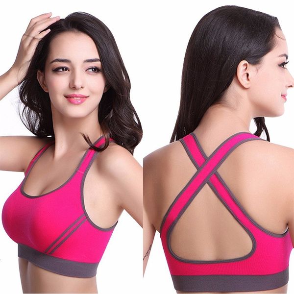 

woman yoga fitness sports bra tank shockproof push up running gym racerback wire padded underwear vest cropped top, White;black