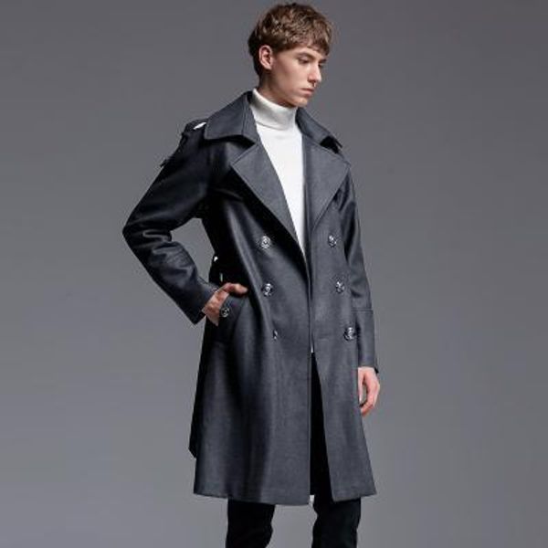 

minglu causal wool coat mens luxury double breasted british style woolen men trench jacket plus size 6xl male business overcoat, Black