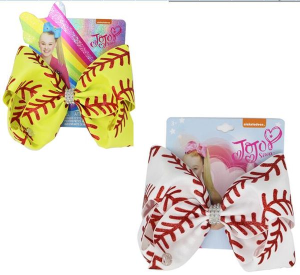 

8inch big baseball волос смычка для детей девочки ручной софтбол головные уборы аксессуары для волос бутик оптовой 12pcs, Slivery;white