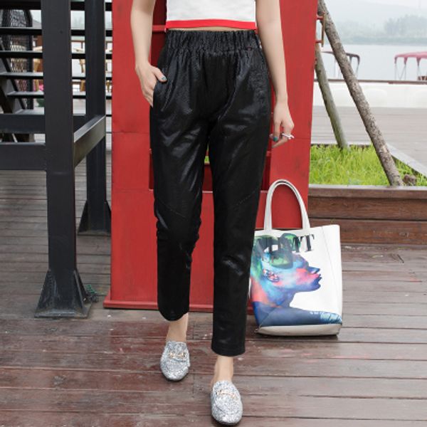 

2018 new fashion real sheep leather pants bp41, Black;white