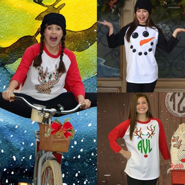 

printed cute merry christmas women tshirts holiday santa claus deer snowmen, White