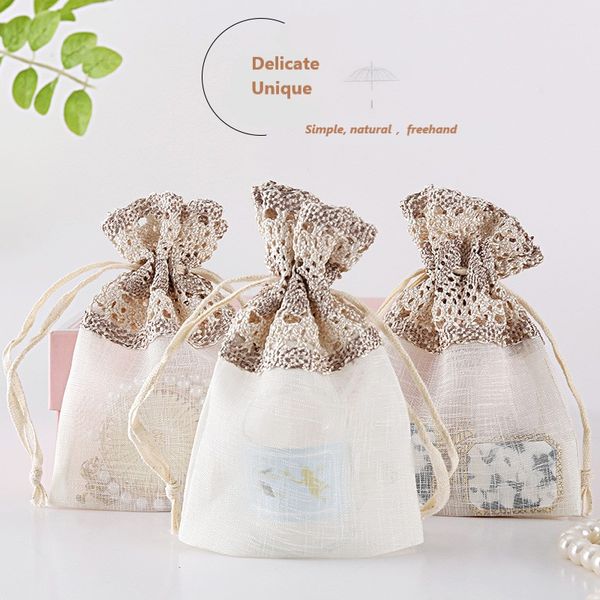 

6шт 10x14cm розовое золото волна slub пряжа ювелирные изделия мешок drawstring сумки пачка карманные сумки для хранения подарочная сумка для