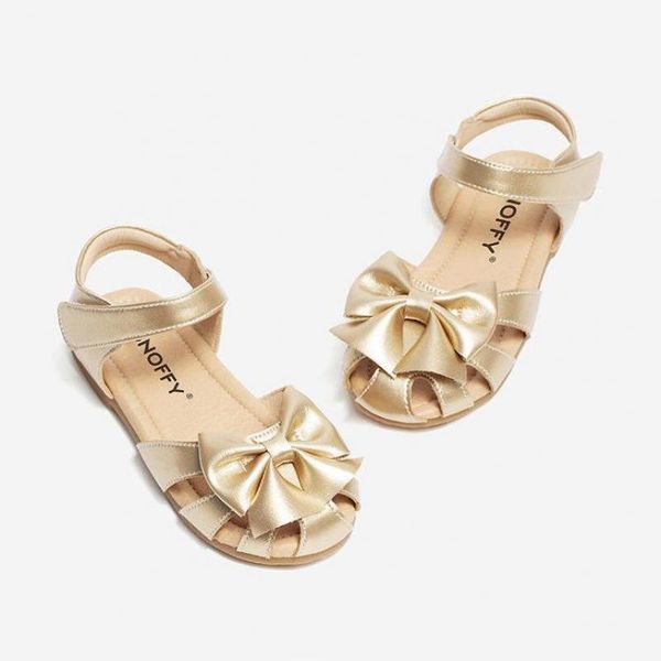 

summer girls children sandsals upper cut-out bow knot for kids primary school soft sole available in gold and silver, Black;red