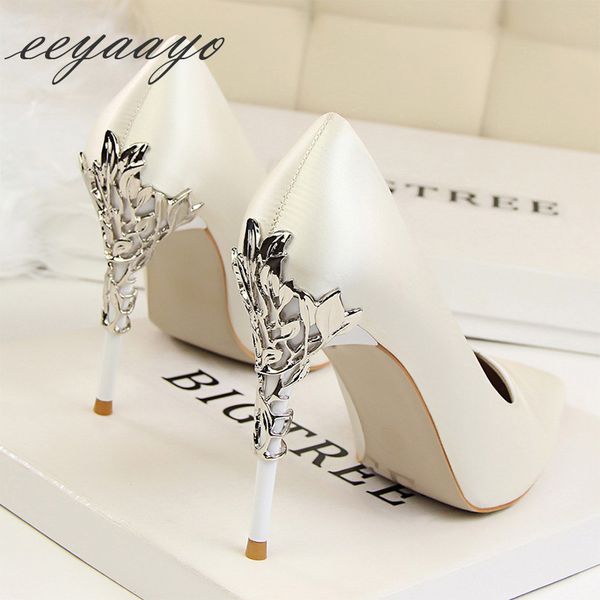 

2019 new spring/autumn women pumps high thin heel metal pointed toe ladies bridal wedding women shoes white high heels, Black
