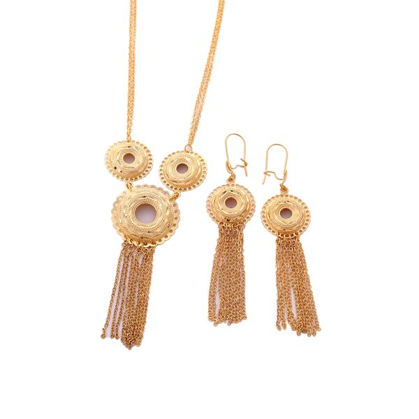 

new ethiopian tassel pendant jewelry women 24k gold color necklace earrings india african dubai ethiopia nigeria arabic items, Silver