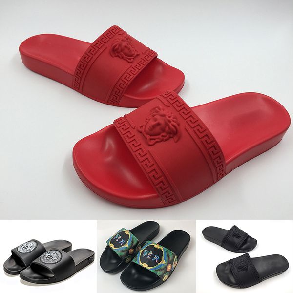 

2019 new fashion mens womens sandals medusa relief slippers luxury black red bottoms rubber designer flip flops slides size 36-45