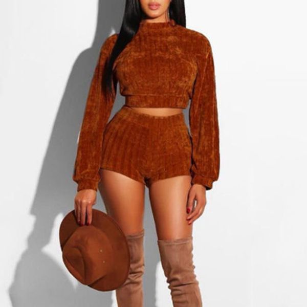

two piece set women clothes autumn winter outfits long sleeve knit sweater +bodycon shorts suit matching sets, White