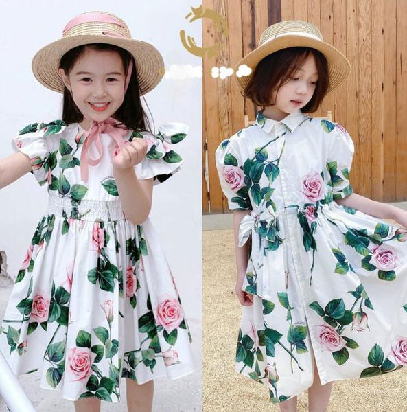 

2020 summer baby girls cotton printed bow dress, princess kids elegant clothing 5 piece/lot wholesale, Red;yellow