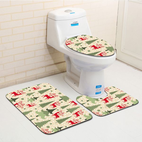 

3pcs/set elk tree santa claus non-slip floor mat bath mat pedestal rug lid toilet cover bathroom christmas decoration for home