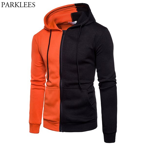 

fashion hit color hooded sweatshirt men women 2018 new slim fit zipper hoodies mens hip hop casual patchwork moletom masculino, Black