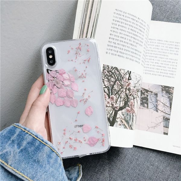 

2019 wholesale summer promotion for iphone xs max flower cover drop glue real flower case pc+acrylic designer phone case