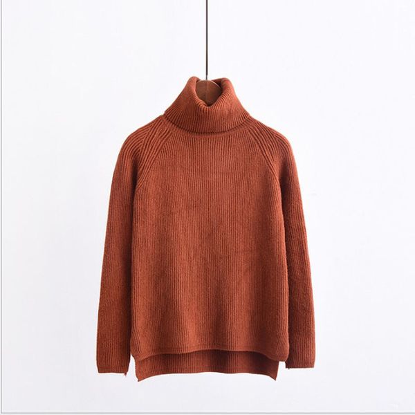 

2019 women autumn winter turtleneck oversize sweater solid loose knit pullover sweaters split side casual sweater, White;black
