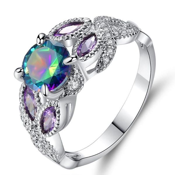 

wedding rings fashion tree vine shape for women's ring luxury shiny round colorful crystal gift, Slivery;golden