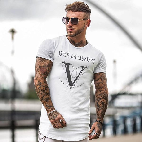 

2020new summer shirt cotton gym fitness men t-shirt brand clothing sports t shirt male print short sleeve running t, Black;blue
