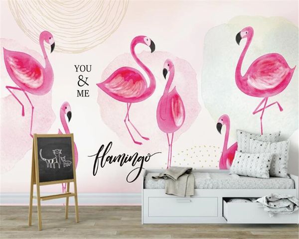 

wallpaper home decor nordic pink hand painted flamingo wallpaper bedroom for kids room behavior mural 3d