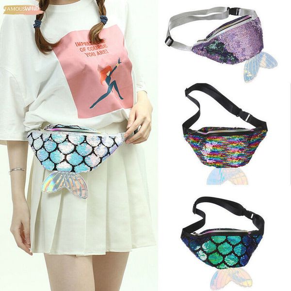 

waist bag sequins plain mermaid women fashion shiny pouch zipper chest belt waist bum bag phone travel purse handbag
