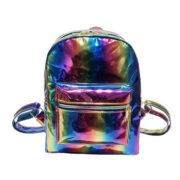 

storage cool casual travel rainbow hit color adjustable strap school small large capacity zipper synthetic pu women backpack