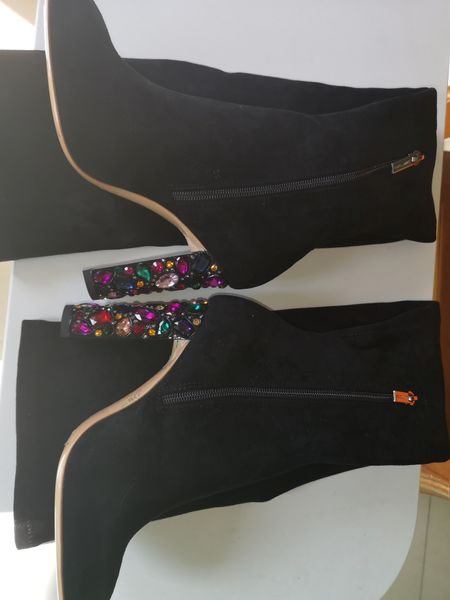 

new high-heeled thigh boots, platform, thick heel over knee boots, black suede leather laces to increase plush, slip-resistant and wear
